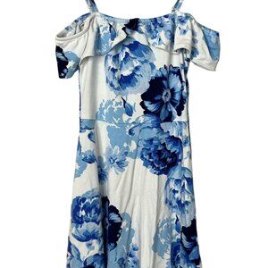 Children’s Place Girls Blue Floral Cold Shoulder Ruffle Dress 7/8